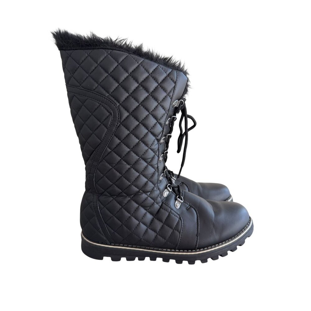 POLAR Womens Black Quilted Faux Fur-Lined Lace-Up Winter Boots Size 9